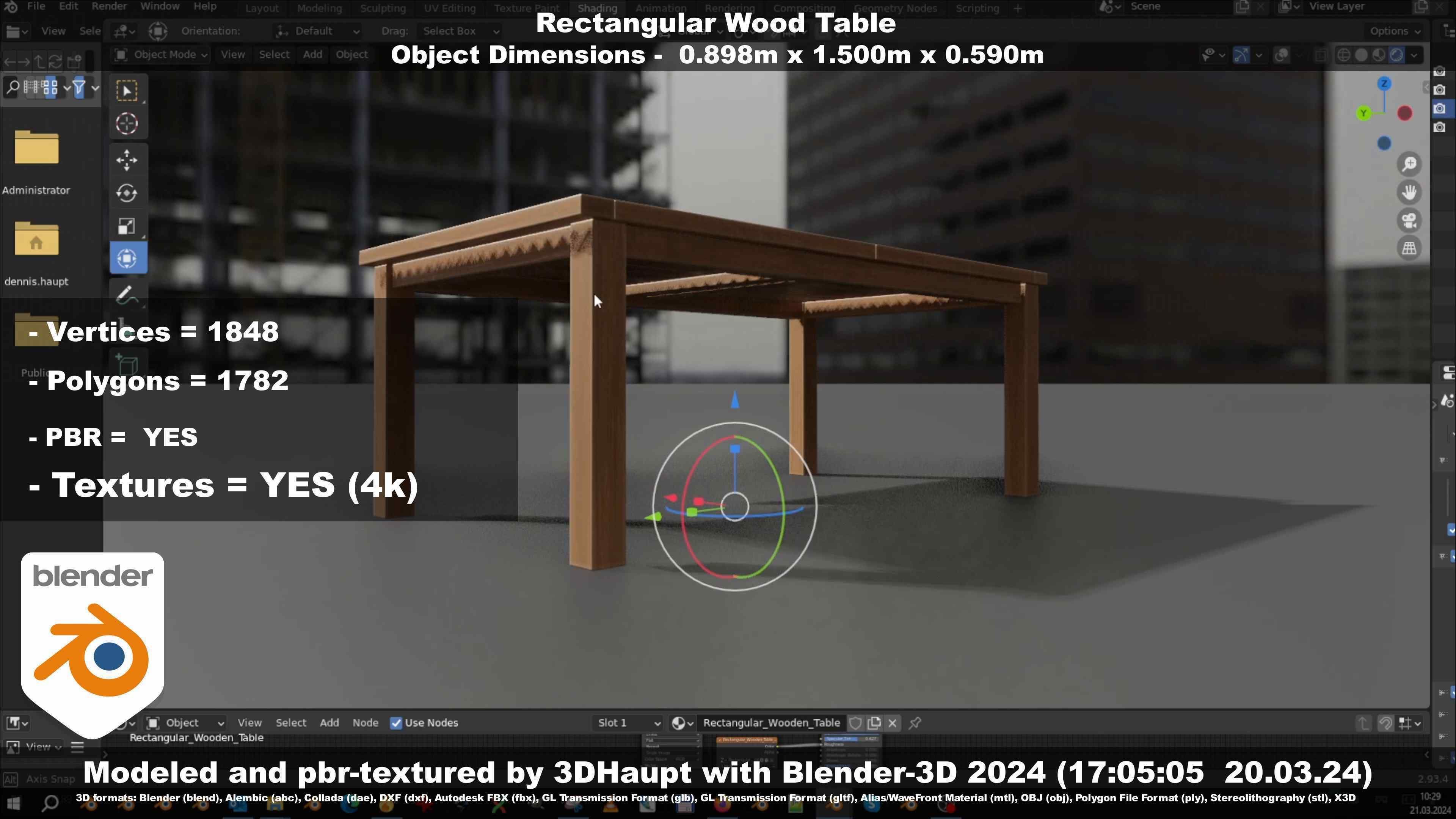 Rectangular Wood Table with Destruction Animations Low-poly 3D model_25