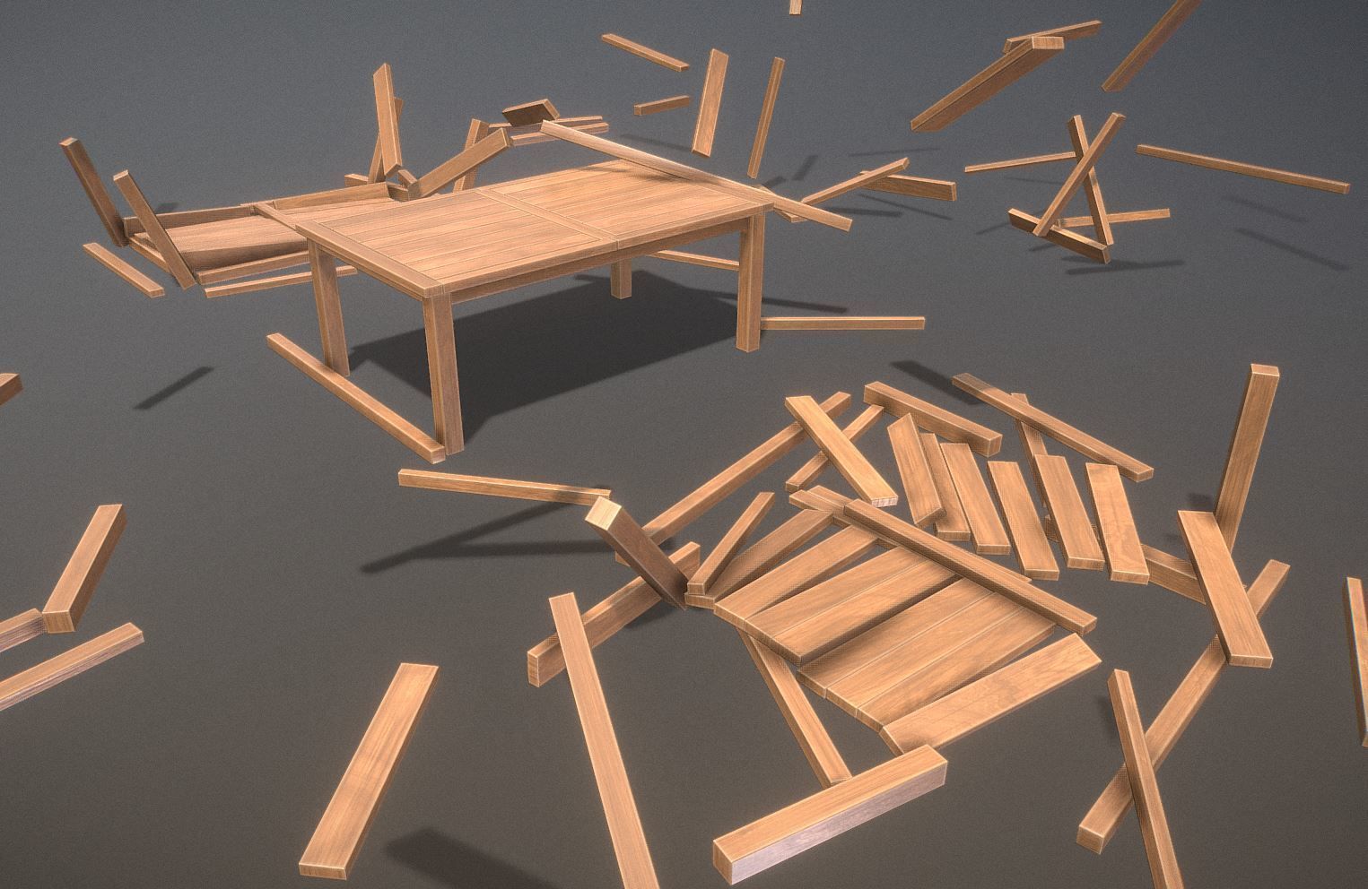 Rectangular Wood Table with Destruction Animations Low-poly 3D model_19