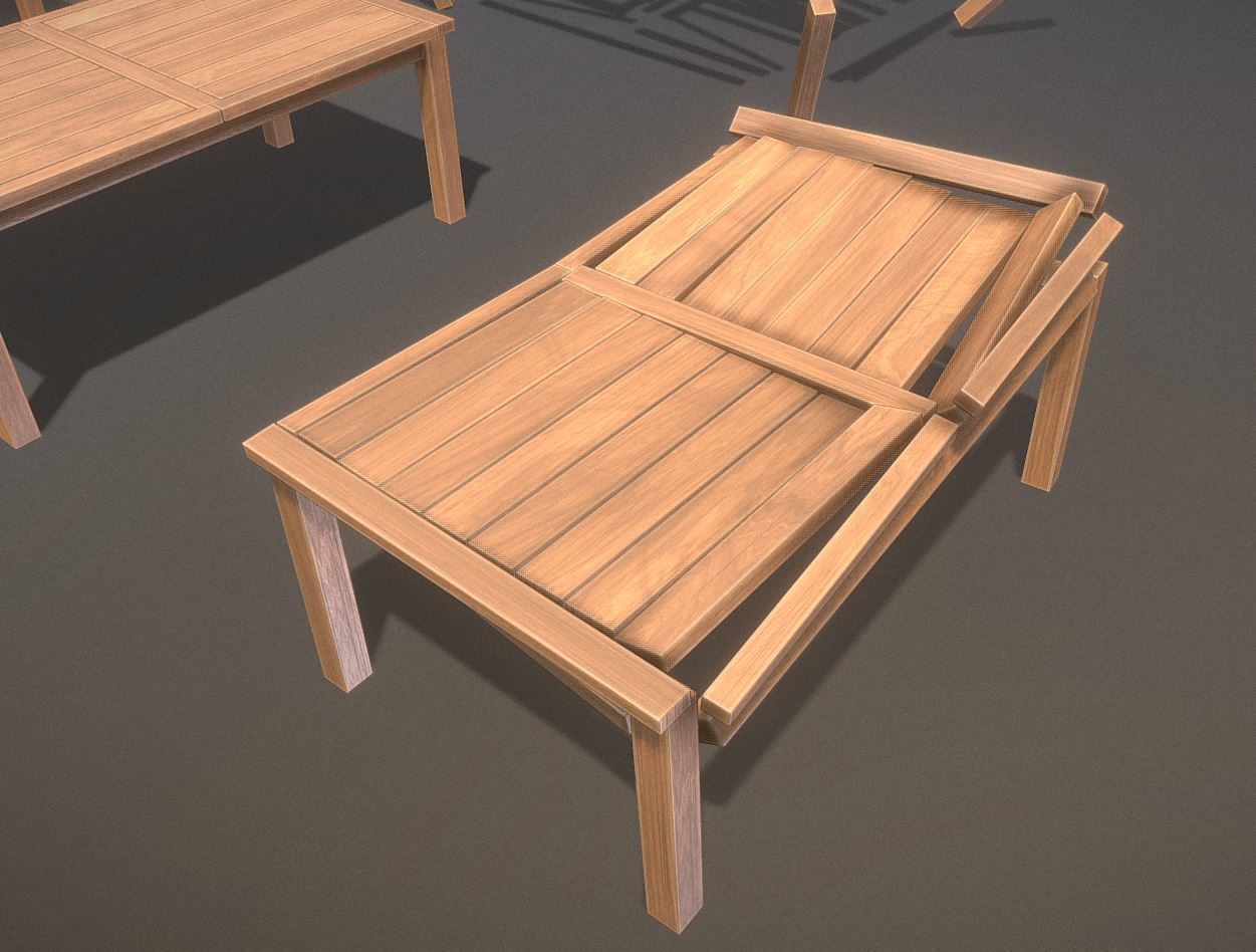 Rectangular Wood Table with Destruction Animations Low-poly 3D model_16