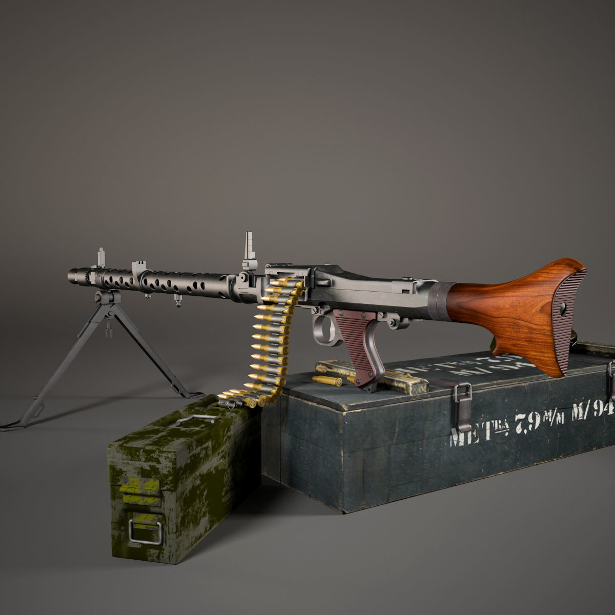 German MG-34 machine gun set 3D model_5