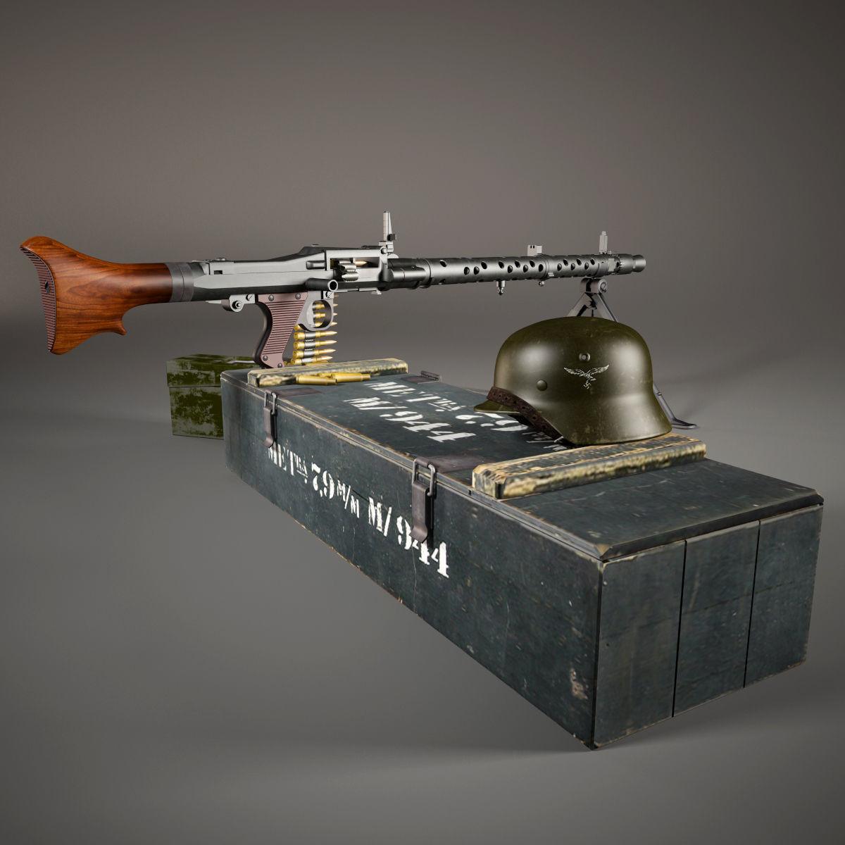 German MG-34 machine gun set 3D model_1