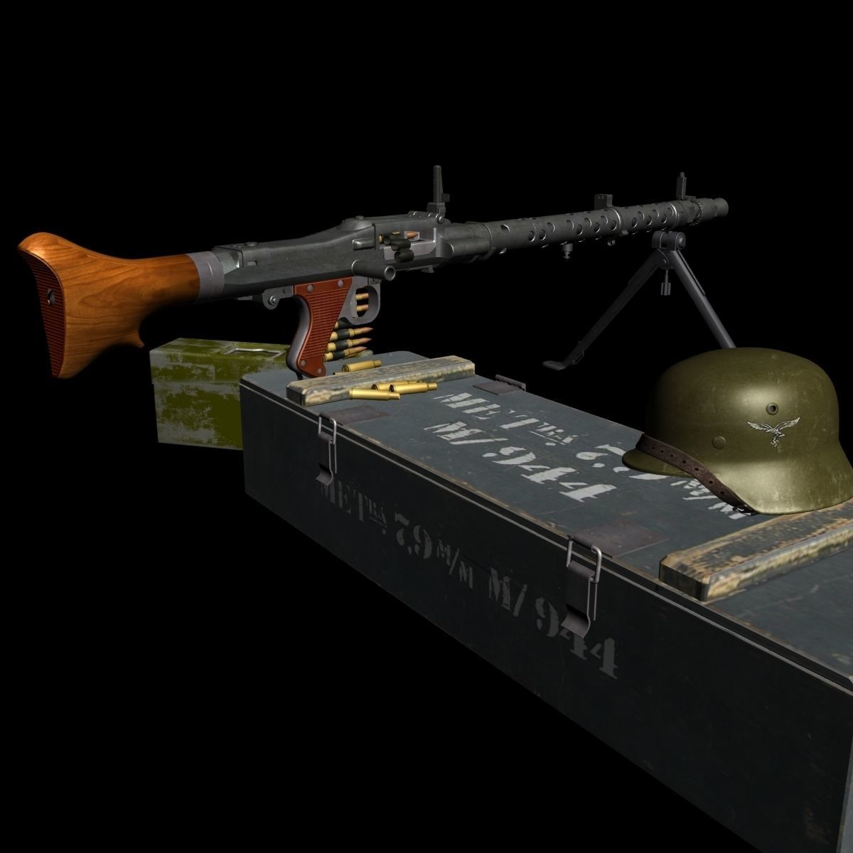 German MG-34 machine gun set 3D model_7