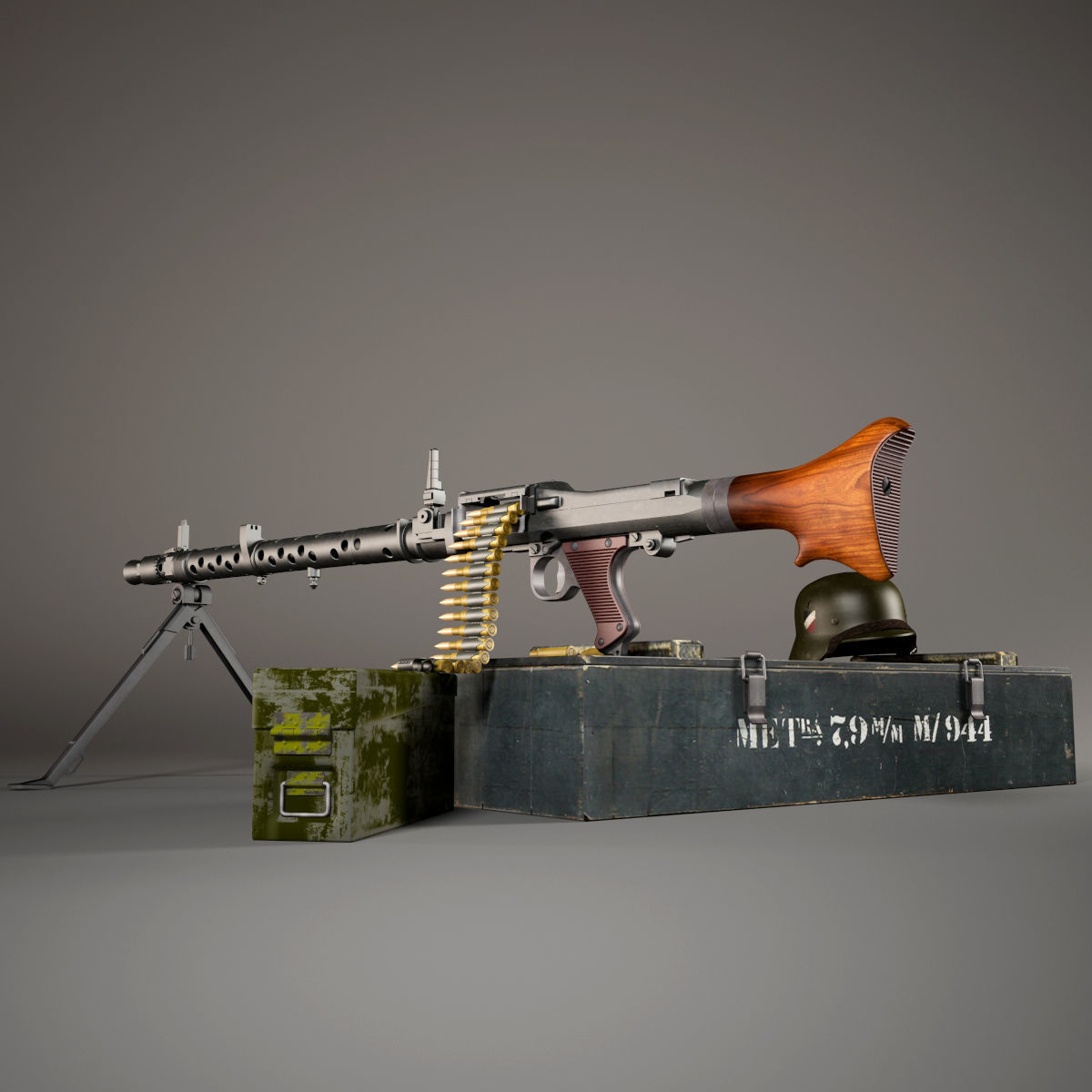 German MG-34 machine gun set 3D model_3