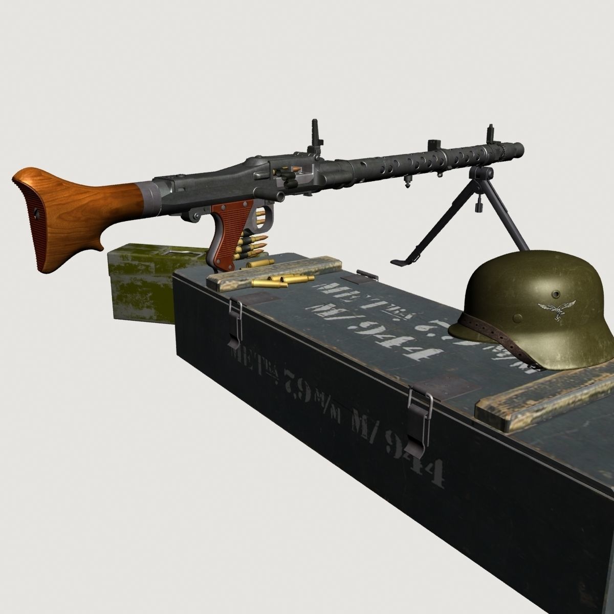 German MG-34 machine gun set 3D model_8