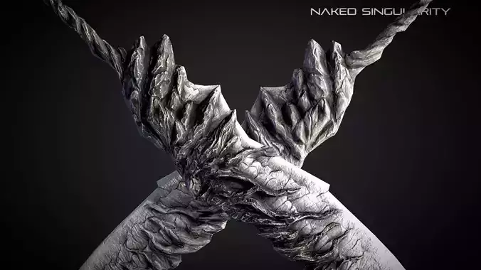 Stone Medieval dark fantasy Greatsword Low-poly 3D model