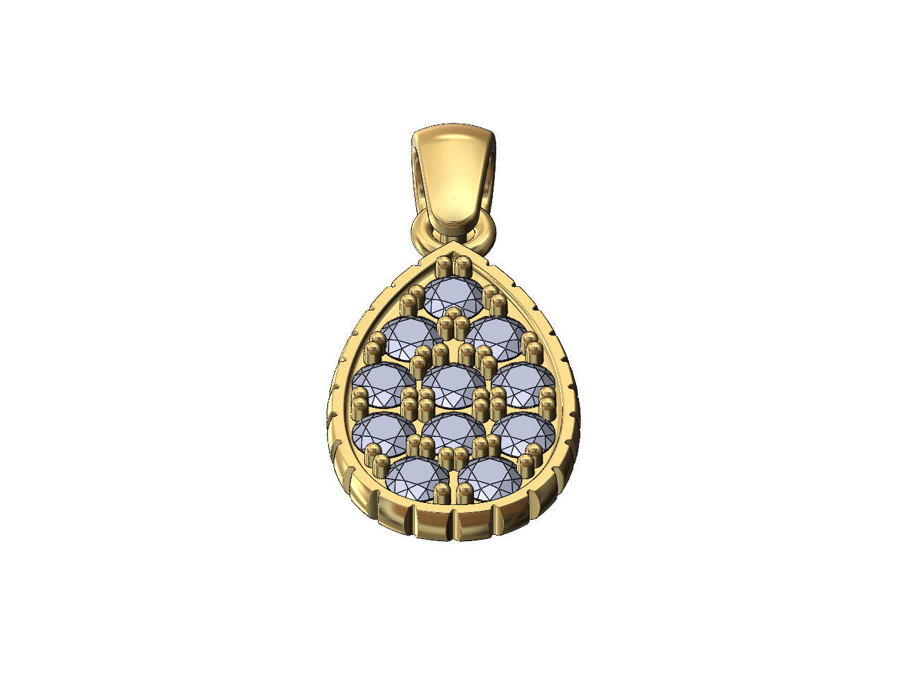 Fluted diamond almond pendant charm 3D print model_2
