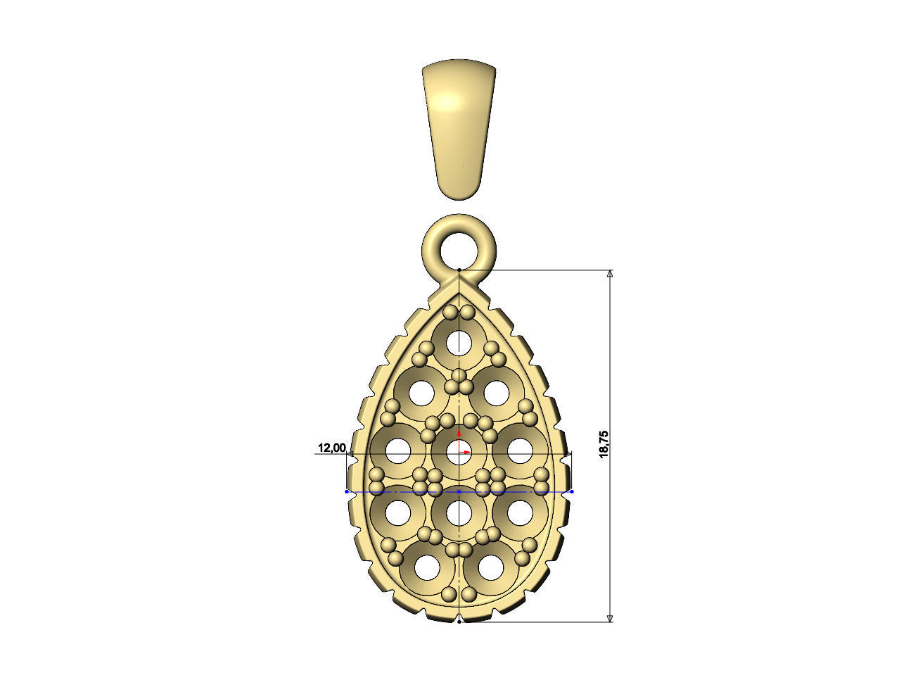 Fluted diamond almond pendant charm 3D print model_7