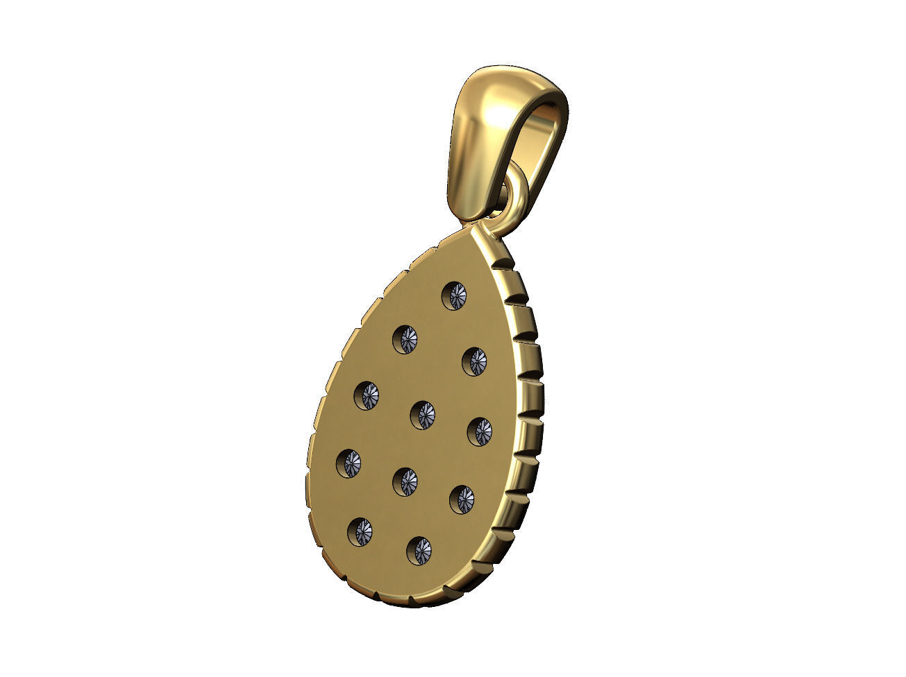 Fluted diamond almond pendant charm 3D print model_4