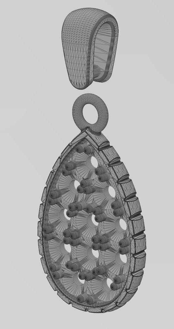 Fluted diamond almond pendant charm 3D print model_13