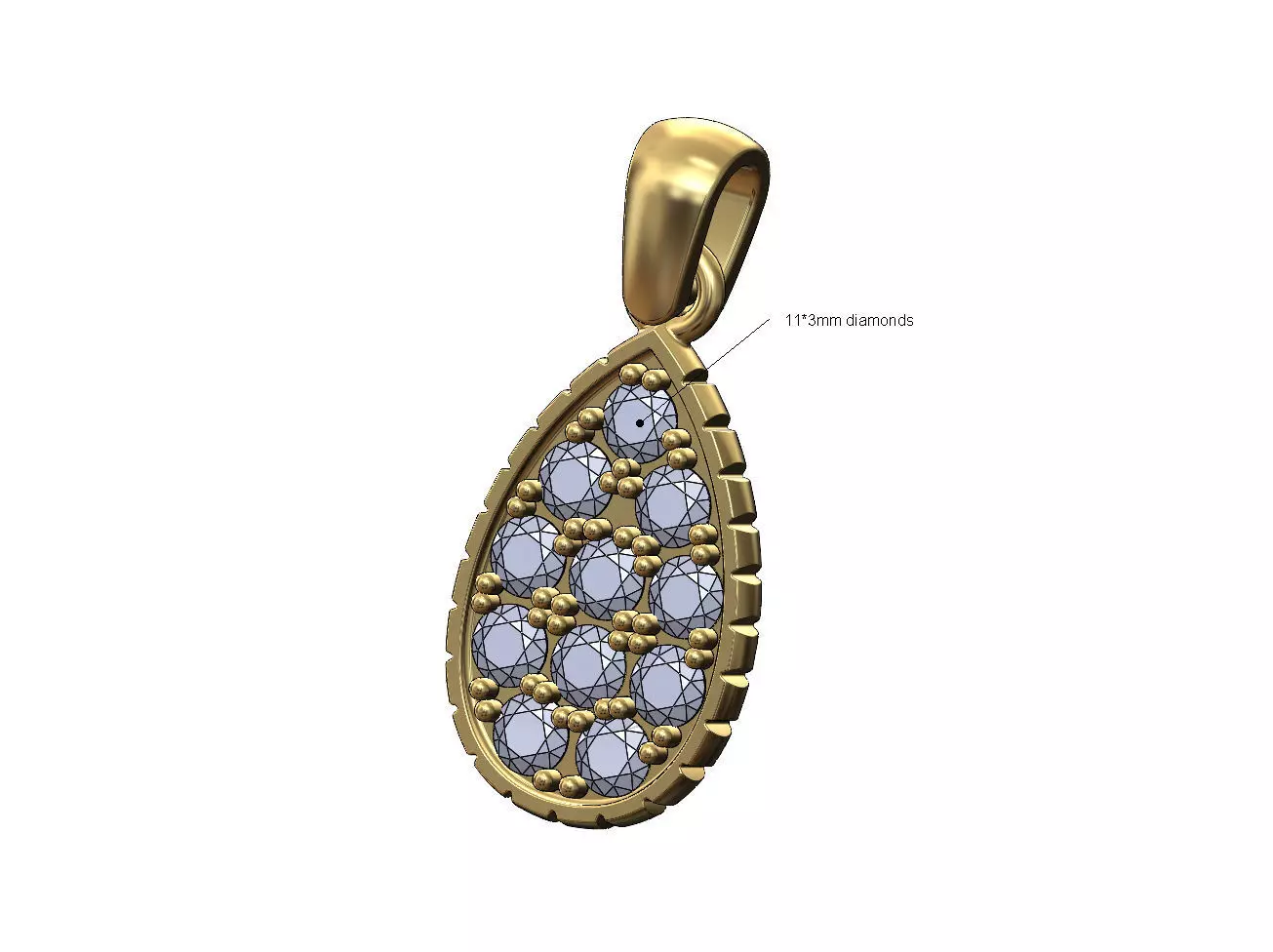 Fluted diamond almond pendant charm 3D print model_0