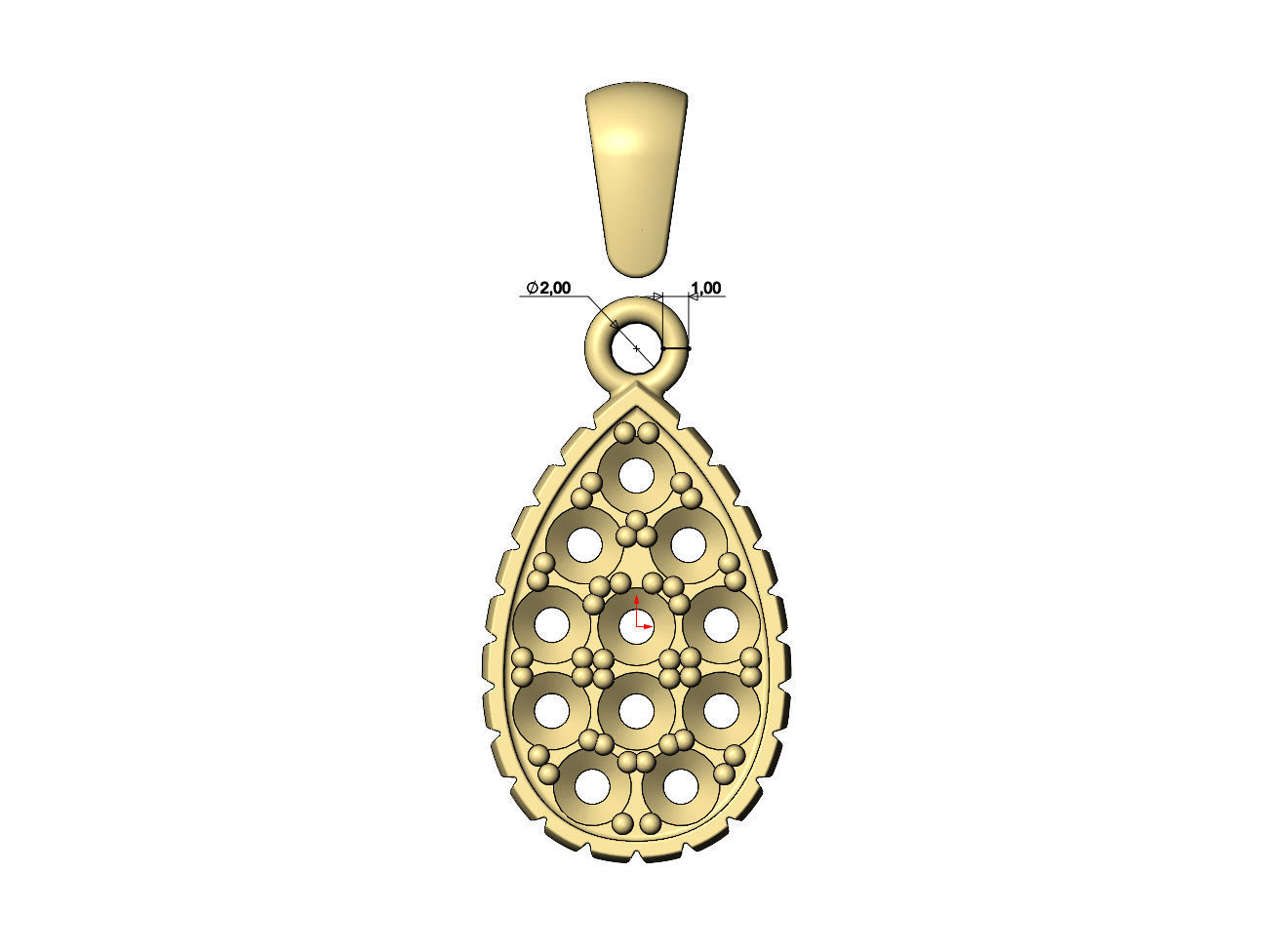 Fluted diamond almond pendant charm 3D print model_8