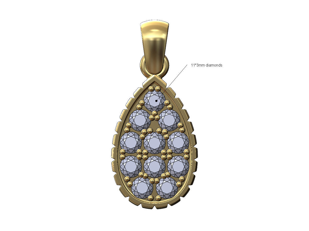 Fluted diamond almond pendant charm 3D print model_1