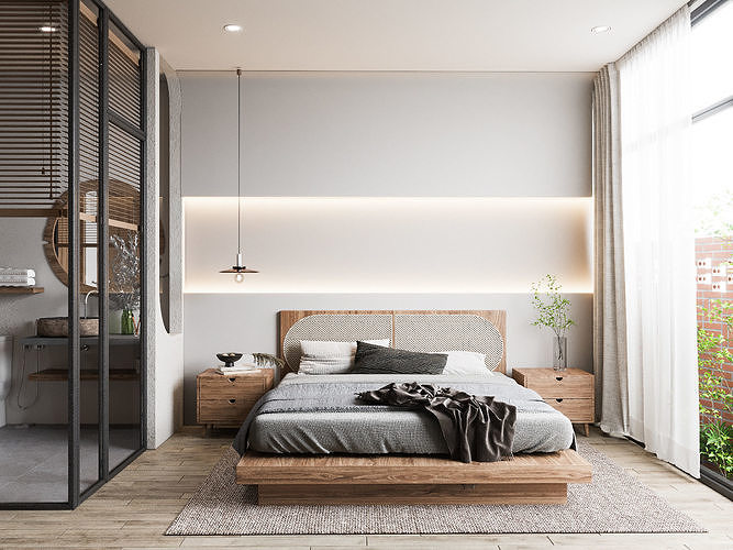 WABISABI Bedroom interior scene corona render 3D model