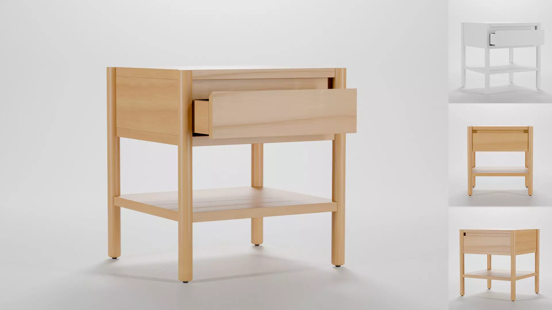 Monarch One Drawer Nightstand Low-poly 3D model_0