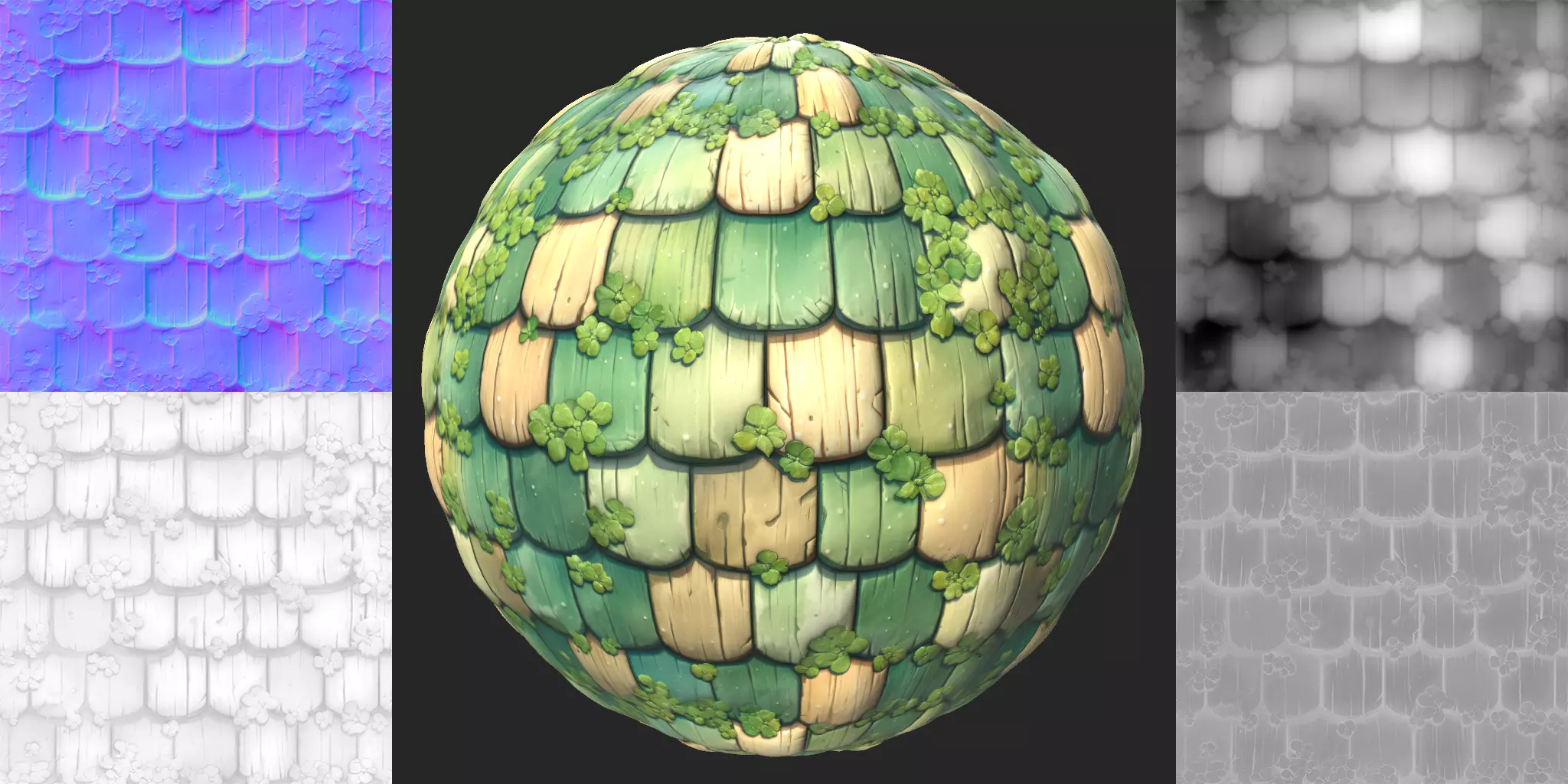 2d Hand Painted Green Wooden Roof 3 Texture_0