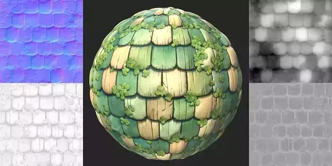2d Hand Painted Green Wooden Roof 3 Texture