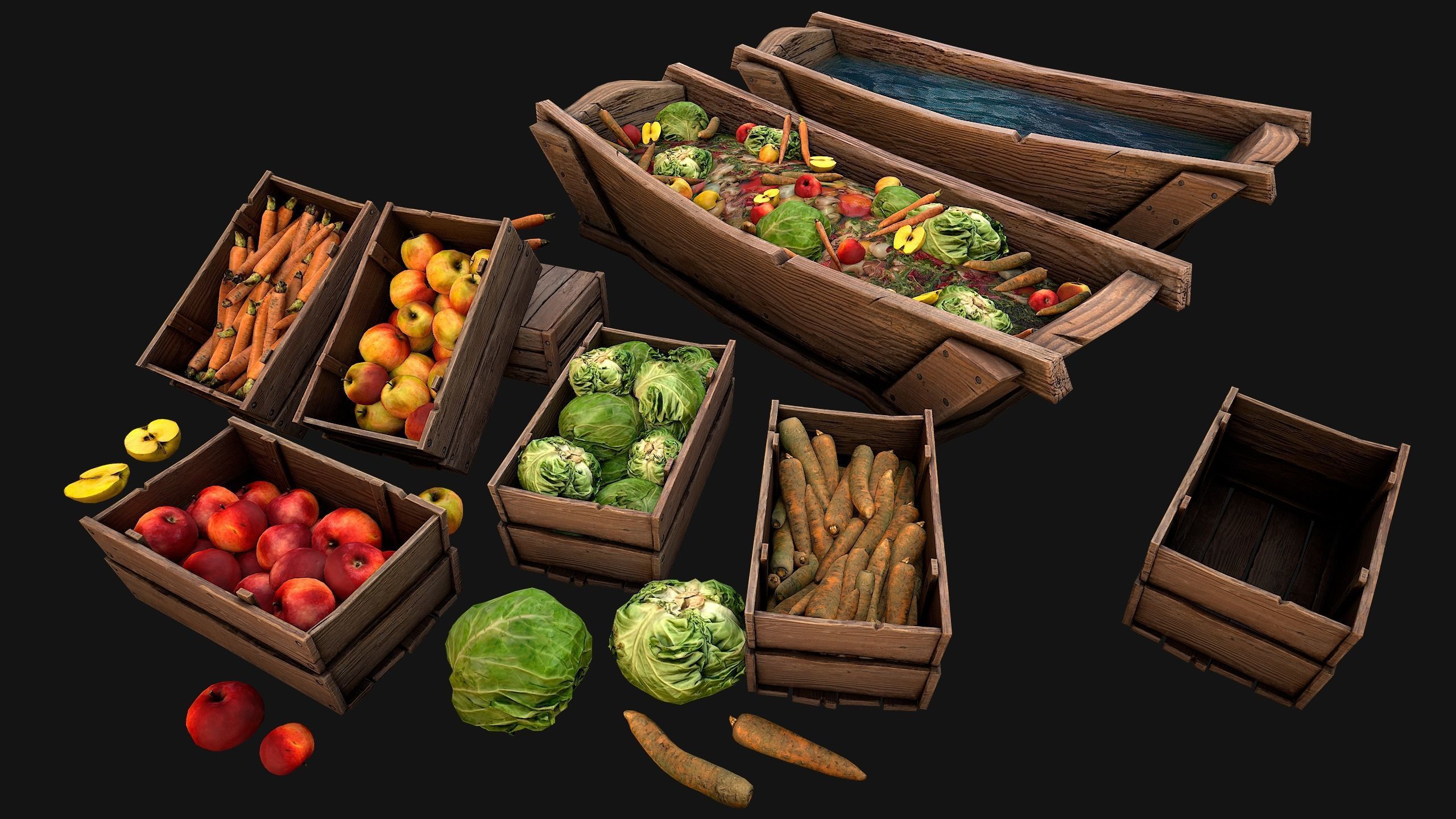 Trough With Water and food Farm Feed Slop Low-poly 3D model_6