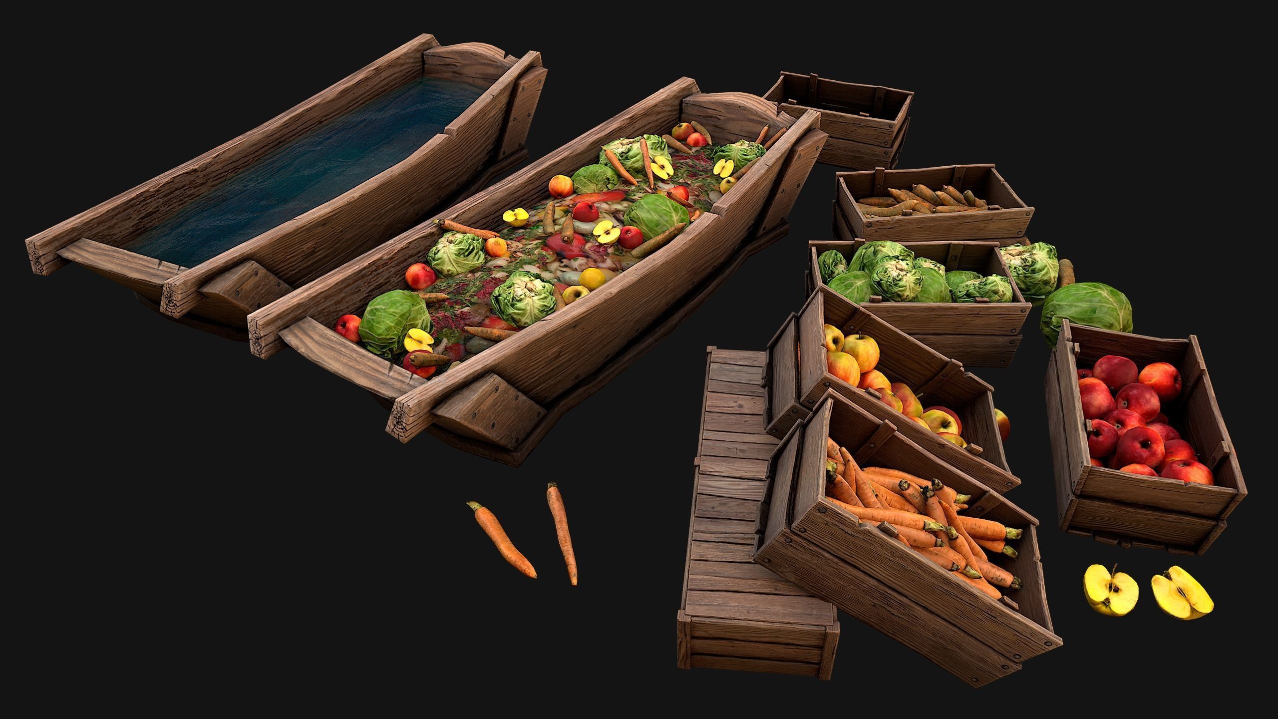 Trough With Water and food Farm Feed Slop Low-poly 3D model_22