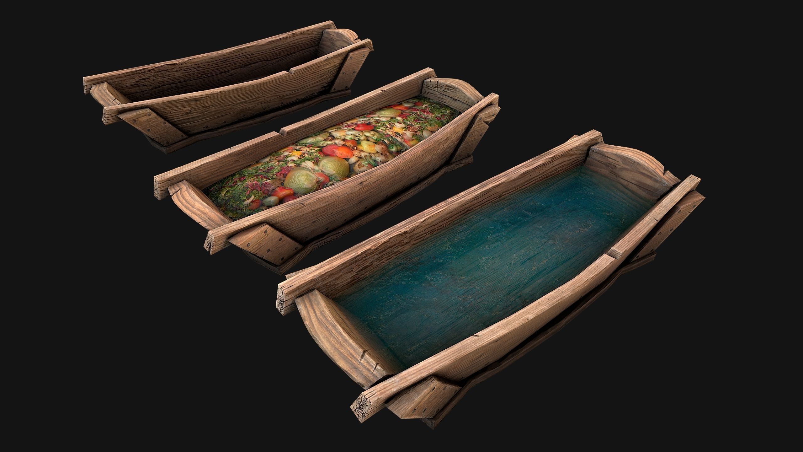 Trough With Water and food Farm Feed Slop Low-poly 3D model_23