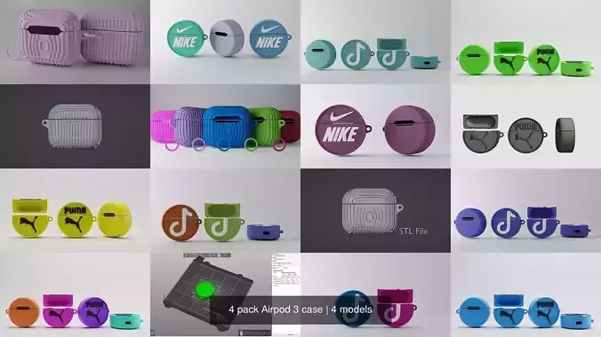 4 pack Airpod 3 case 3D Model Collection