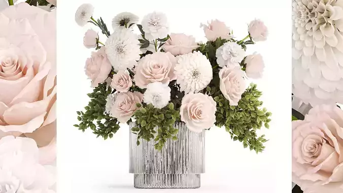 Bouquet of pink white flowers chrysanthemum rose peony 393
