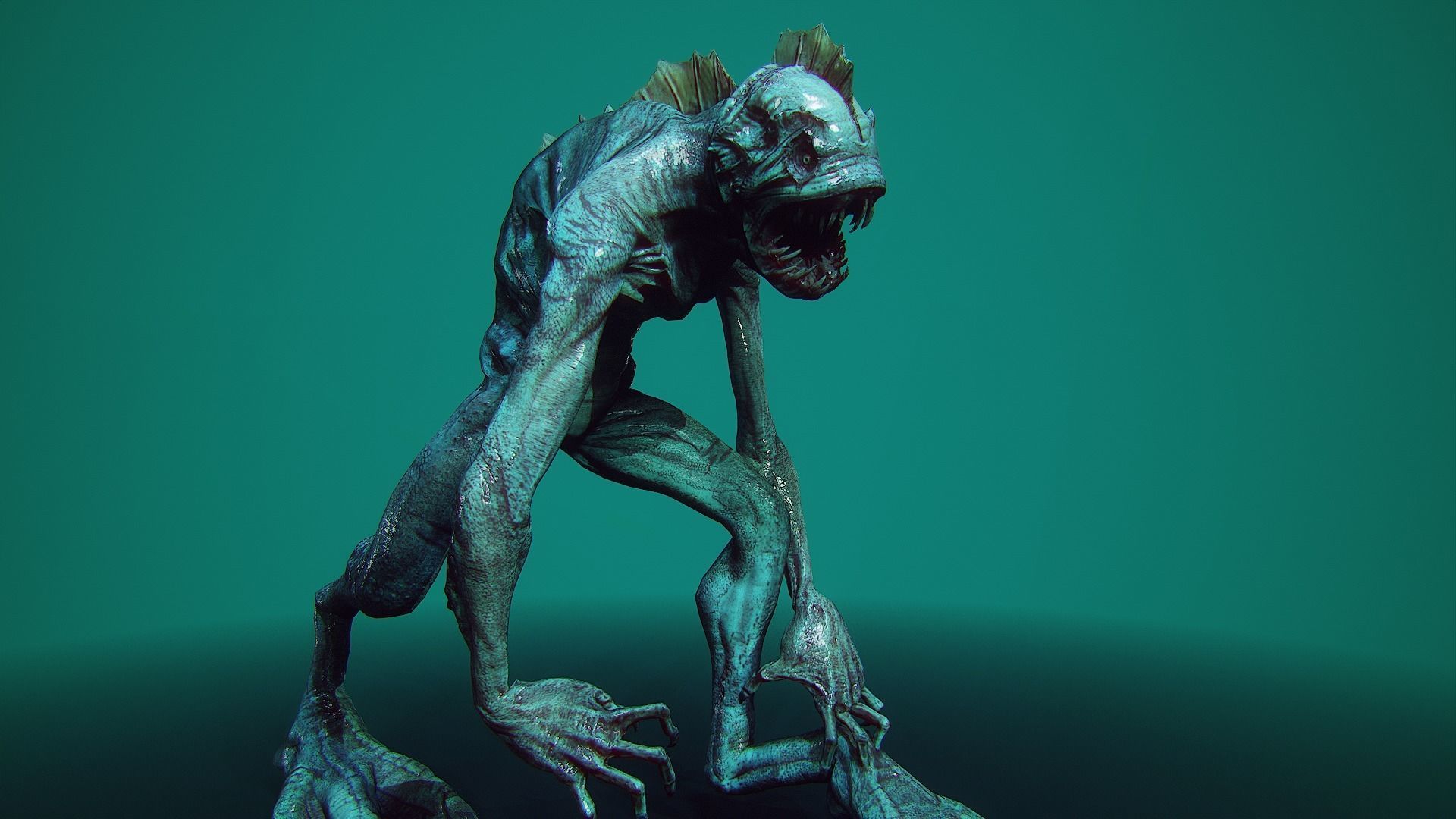 Deep one Low-poly 3D model_3