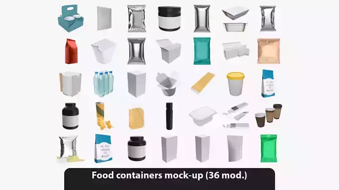 Food containers packages and juice boxes mock-up collection