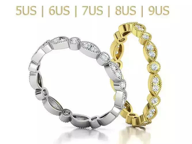 Diamond Vintage Milgrain Band Ring Eternity Band 5US-9US sizes