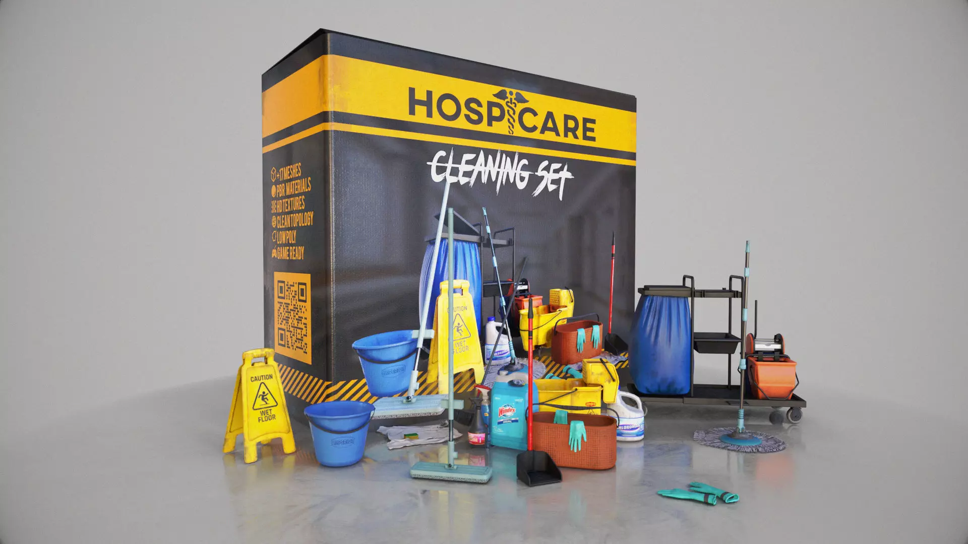 Cleaning Set Low-poly 3D model_0