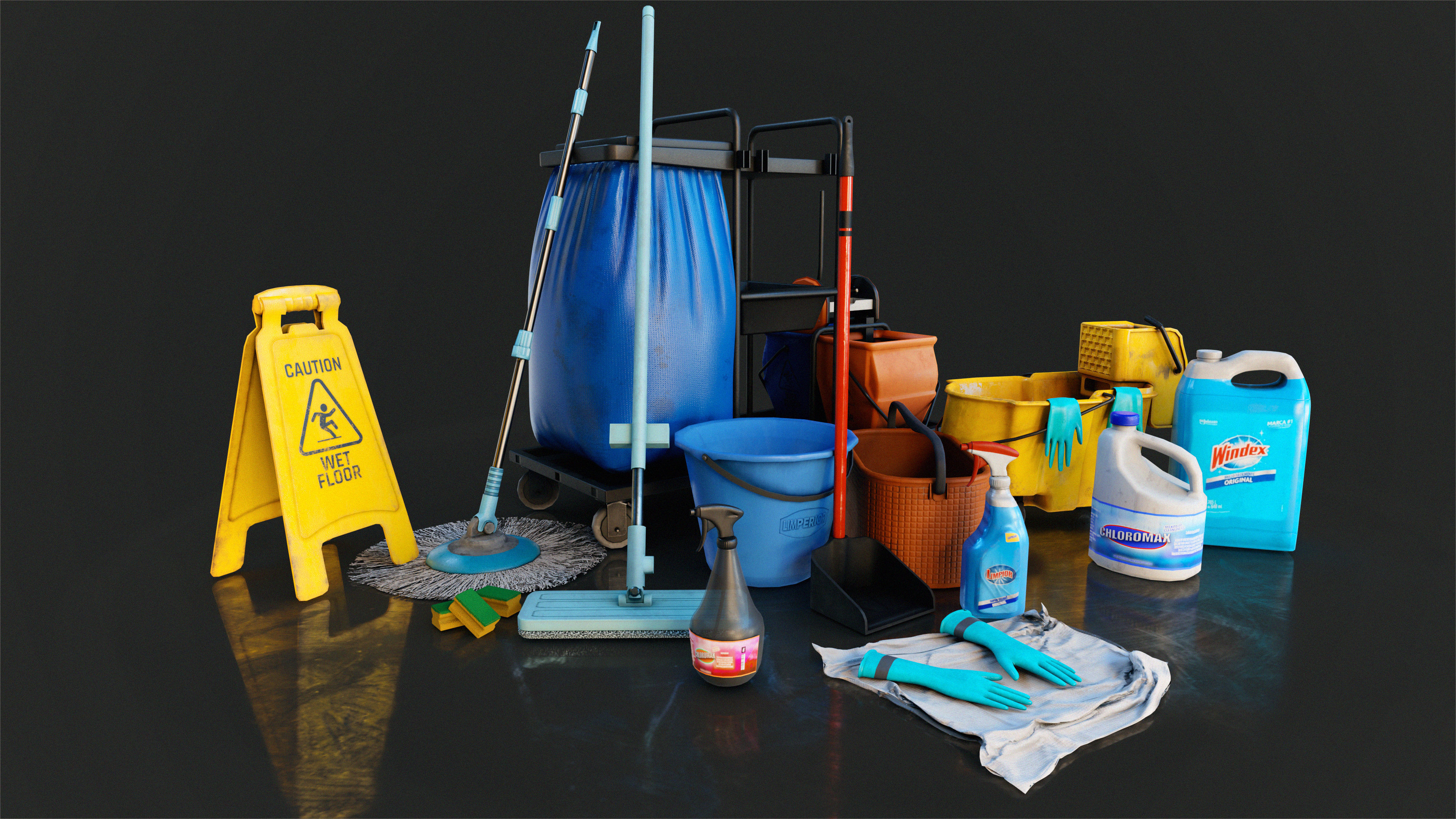 Cleaning Set Low-poly 3D model_2