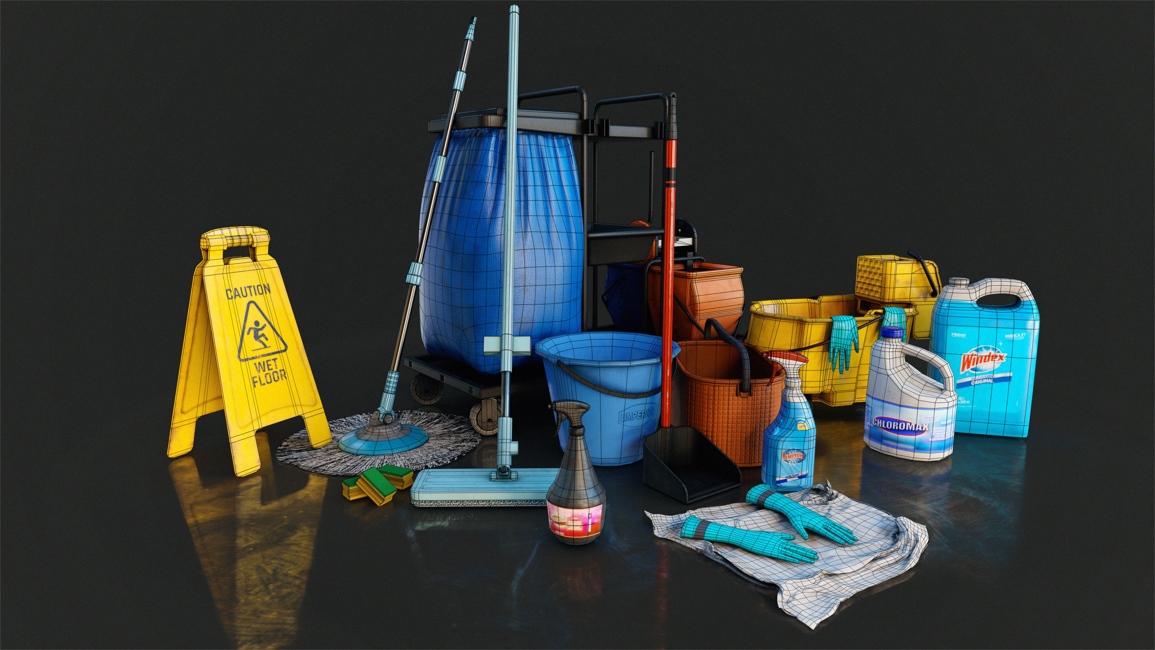 Cleaning Set Low-poly 3D model_3