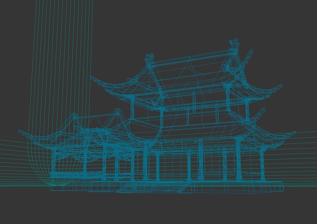 Oriental Ancient Architecture Low-poly 3D model_9