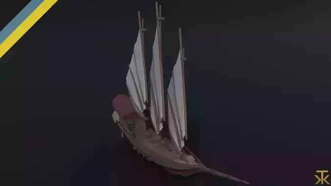 Cartoon medieval fantasy ship Polygonal Style