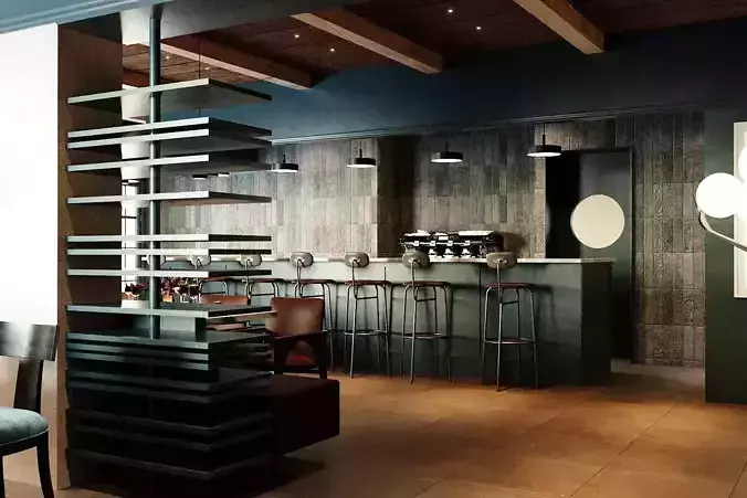 Modern Lounge Bar Restaurant 3D Model Scene - Editable 3D model