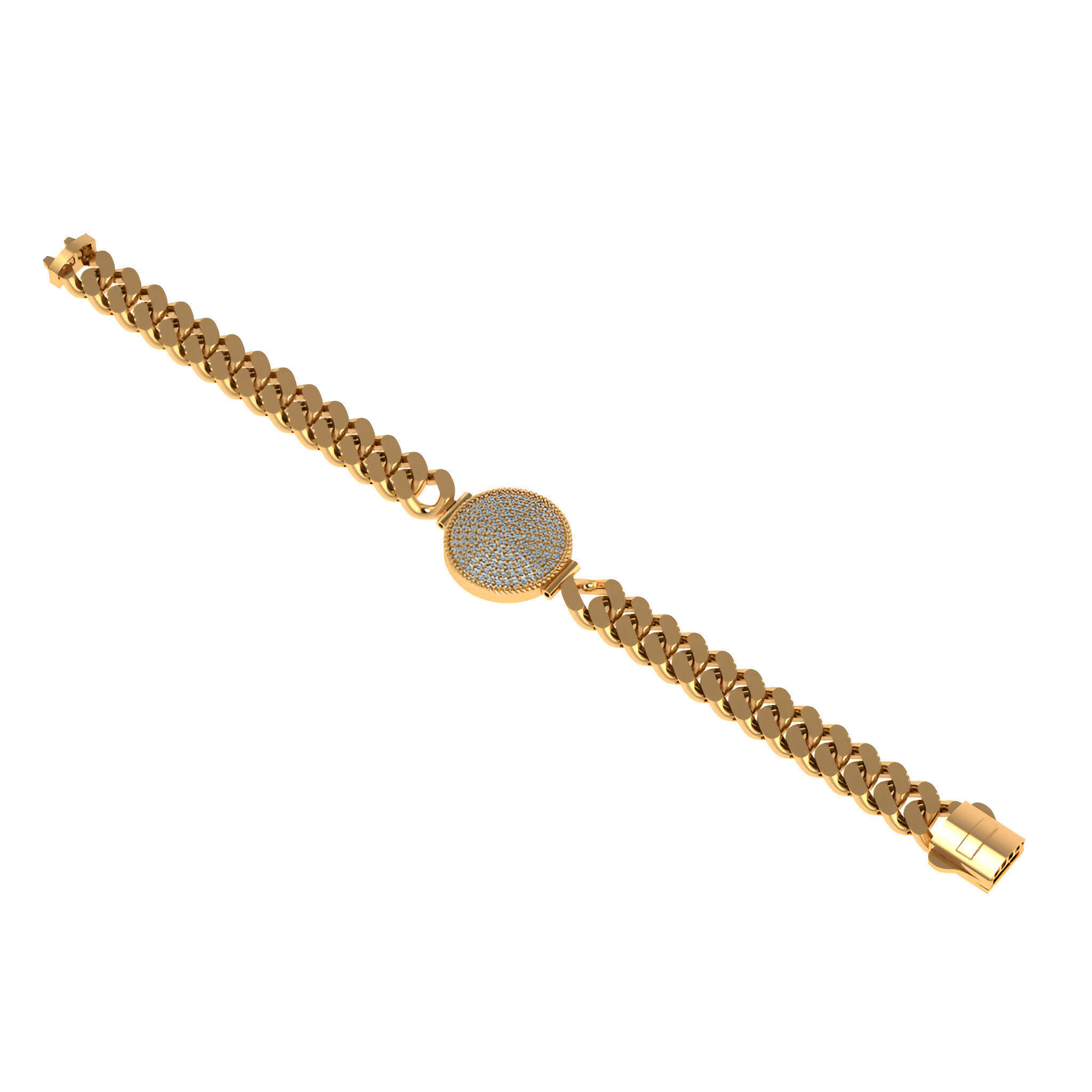 10 - 9 MM Miami Cuban Chain with Round Dial Bracelet 3D print model_1