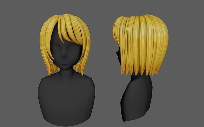 Anime hair style 16 for woman and girl Low-poly 3D model