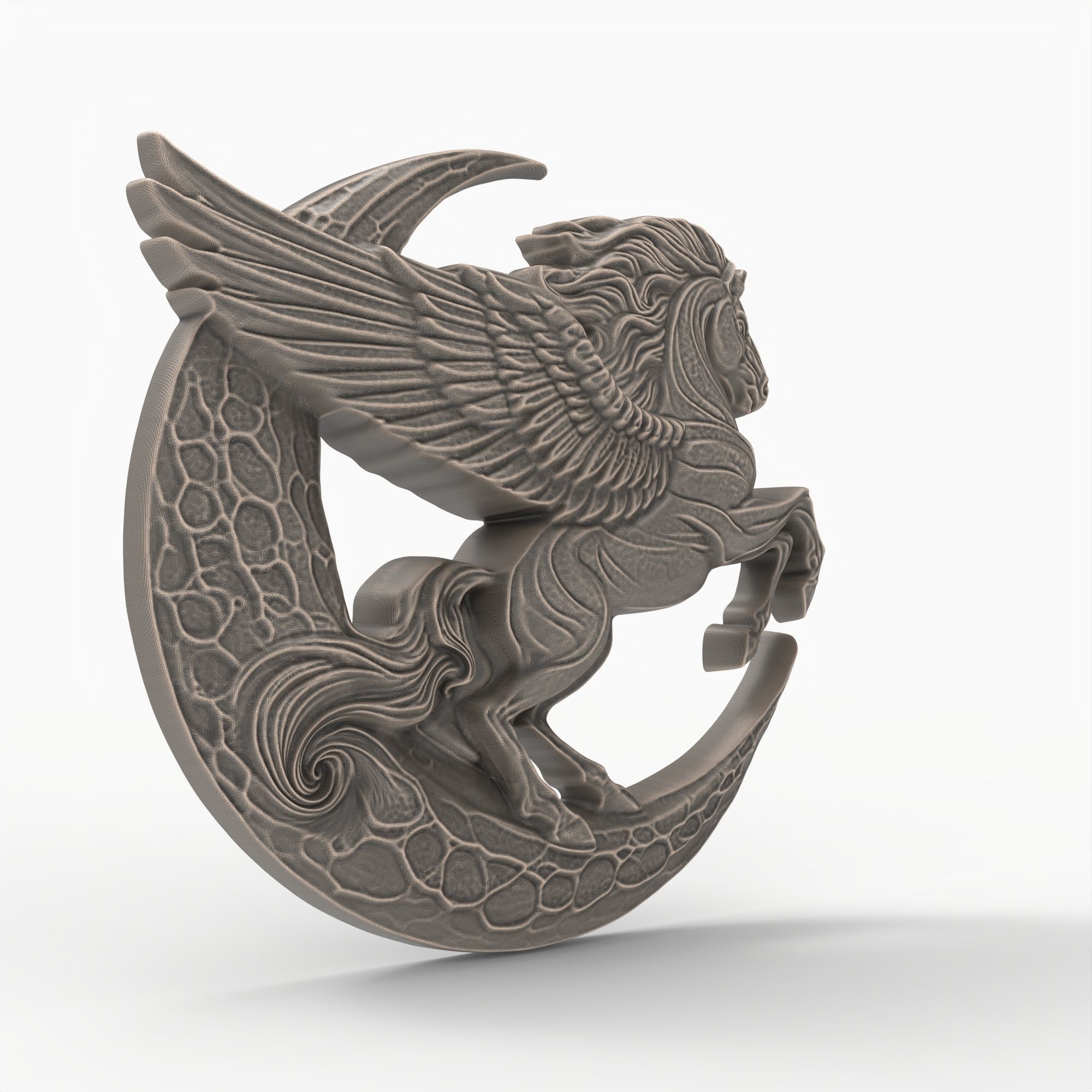Pegasus and Moon Sculpture STL File 3D print model_10