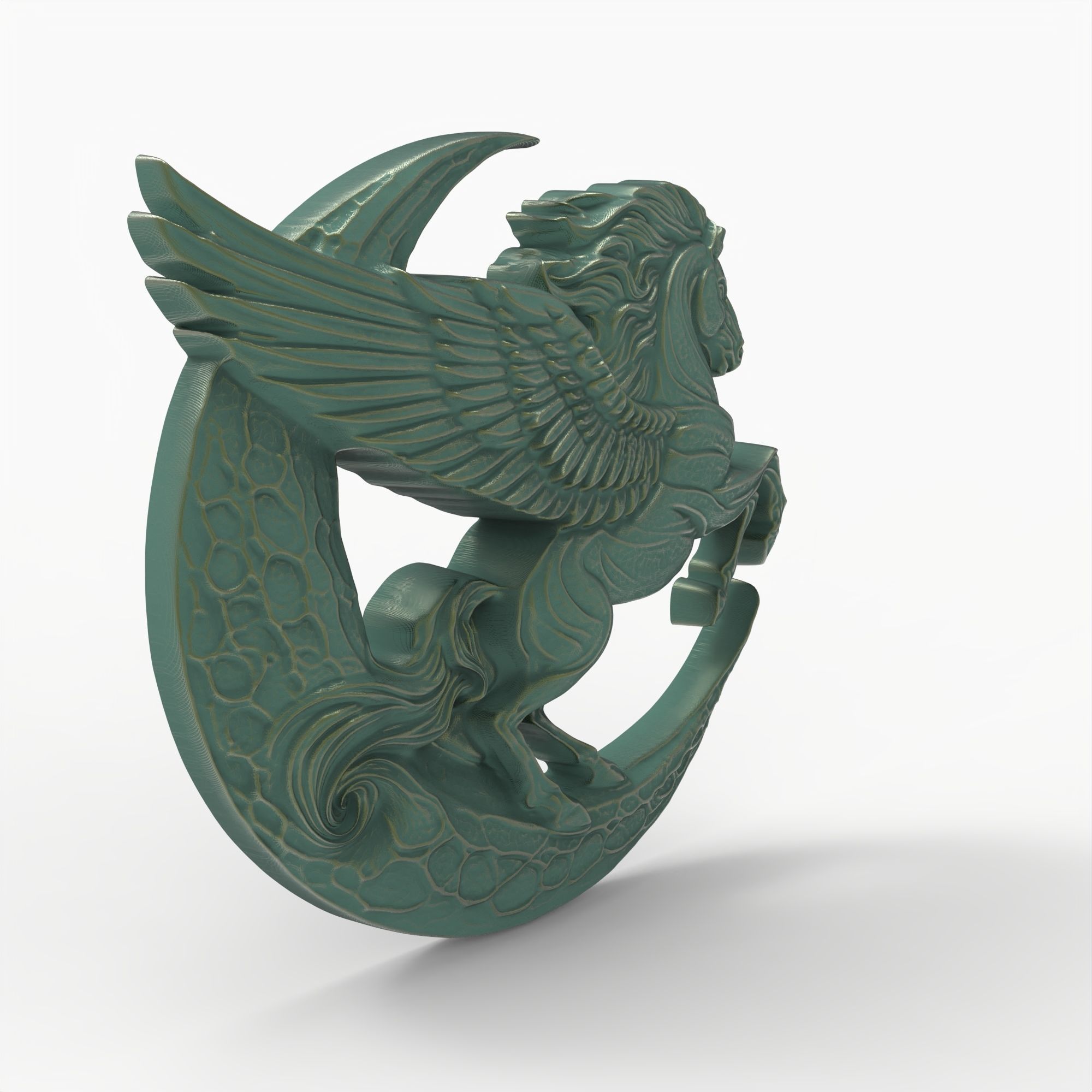 Pegasus and Moon Sculpture STL File 3D print model_8
