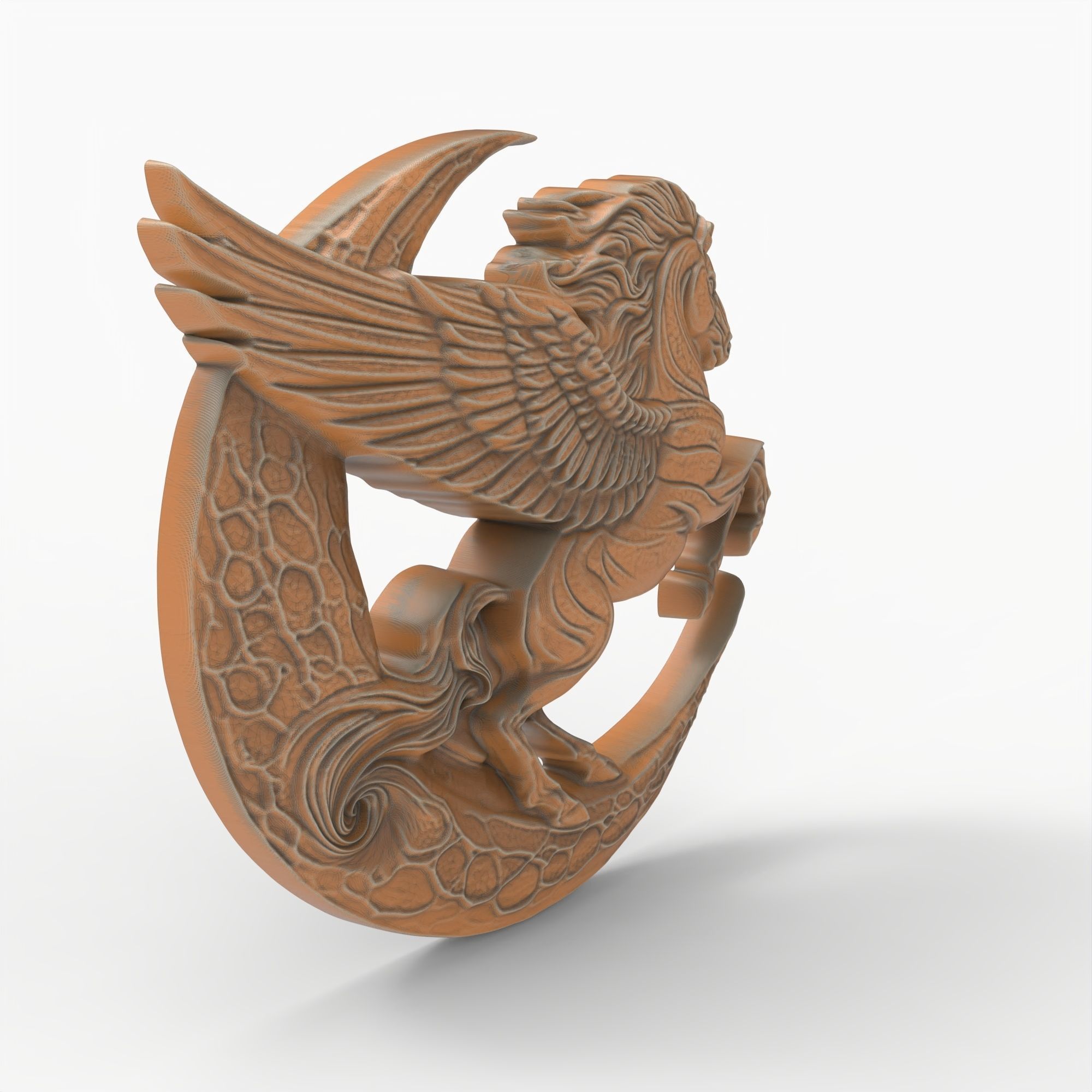 Pegasus and Moon Sculpture STL File 3D print model_3