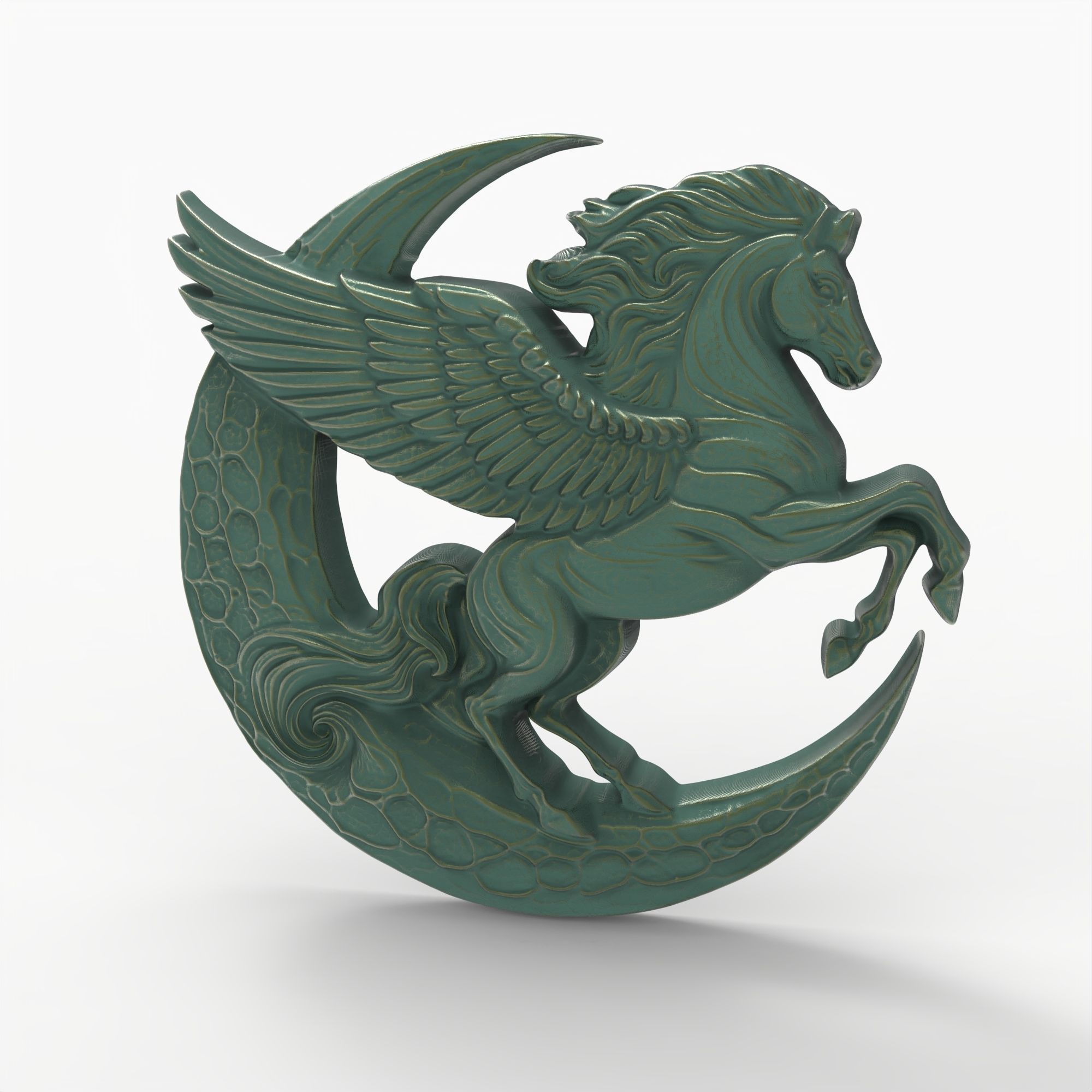 Pegasus and Moon Sculpture STL File 3D print model_7