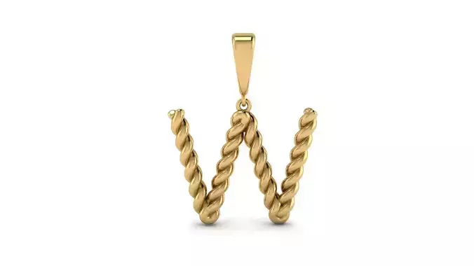 Twisted Cable Letter Pendants 15 mm Letter W