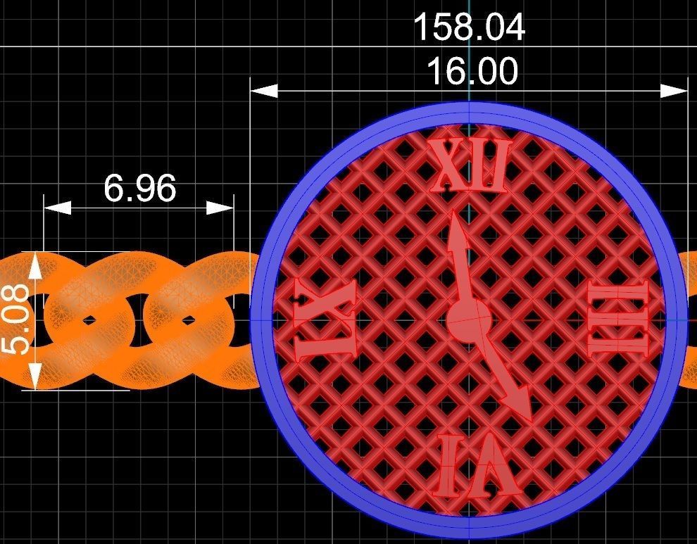 Watch Clock Dial Miami Cuban Chain Bracelet 3D print model_3
