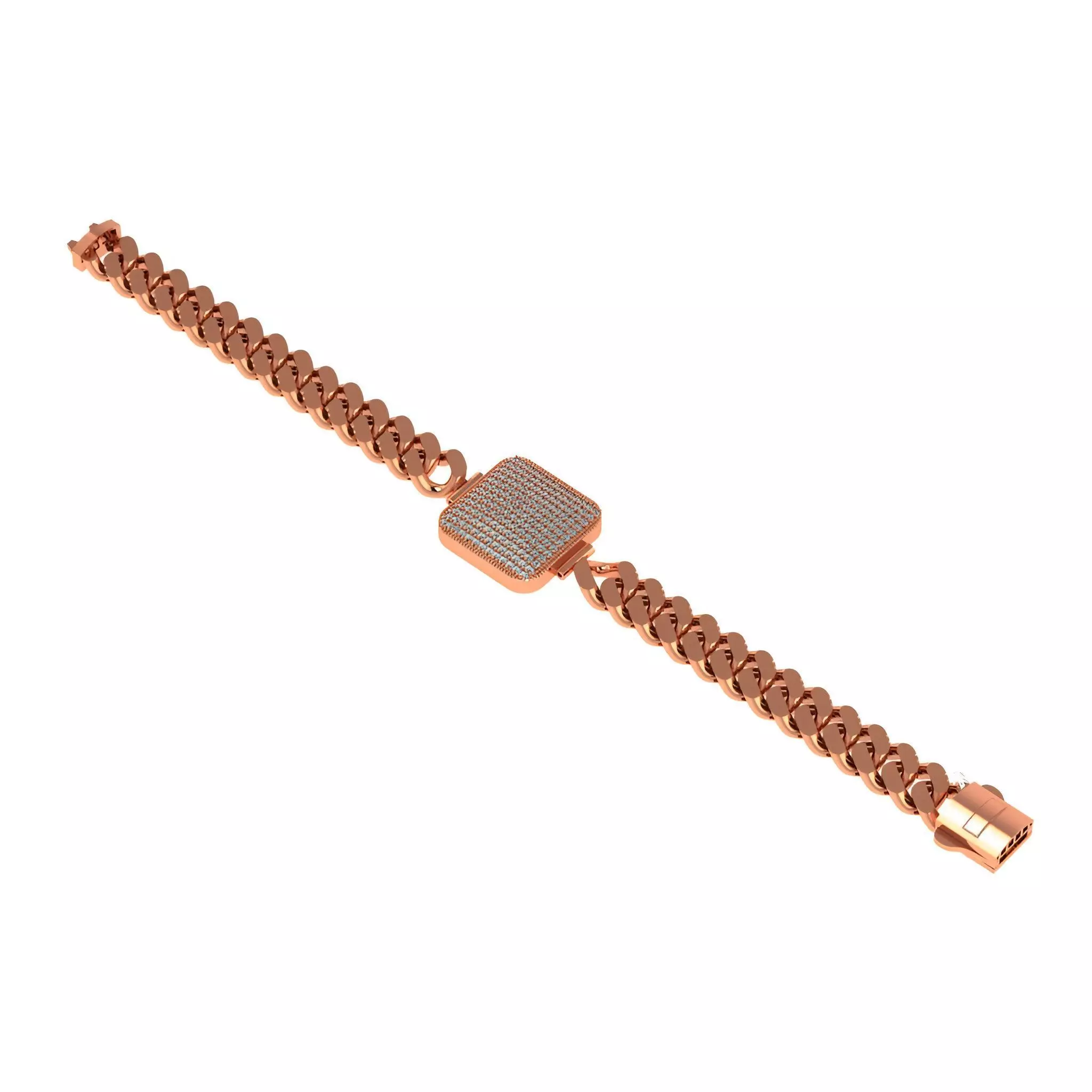 Square Dial Miami Cuban Chain Bracelet 3D print model