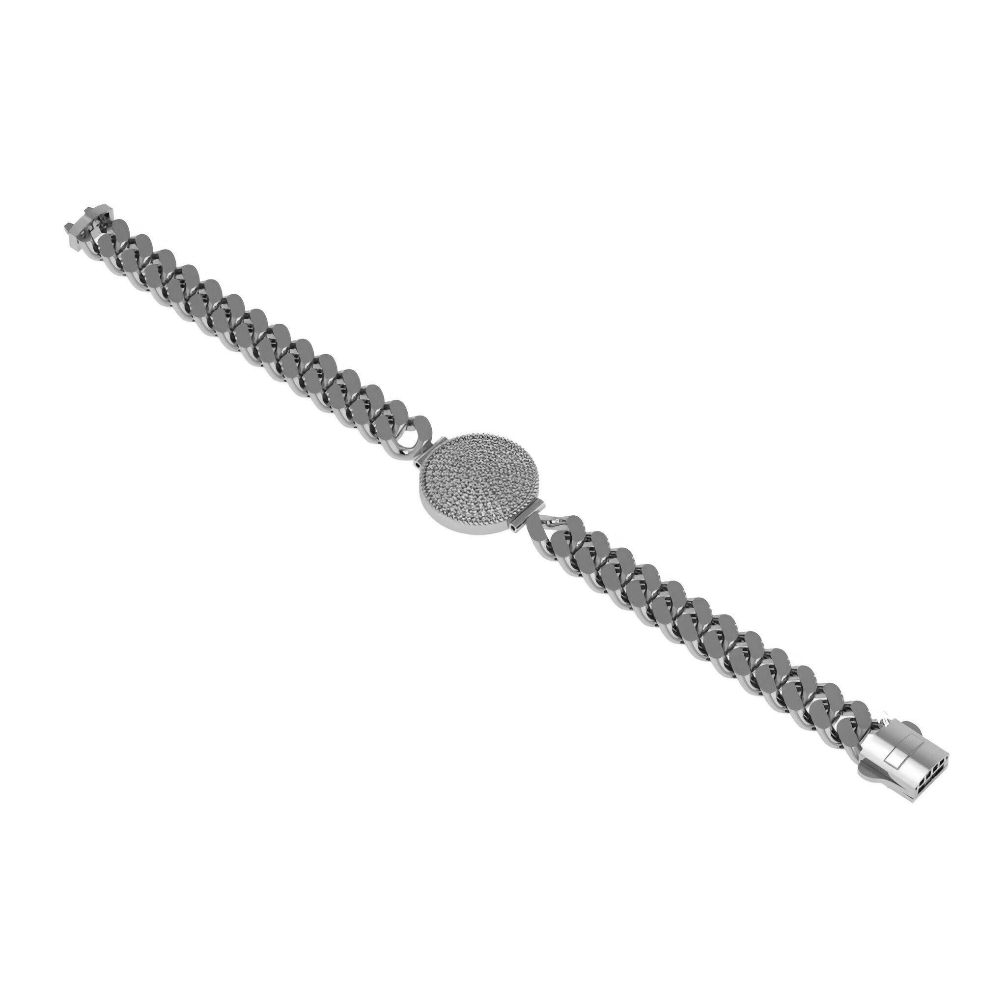 Diamond Round Dial Miami Cuban Chain Bracelet 3D print model_2