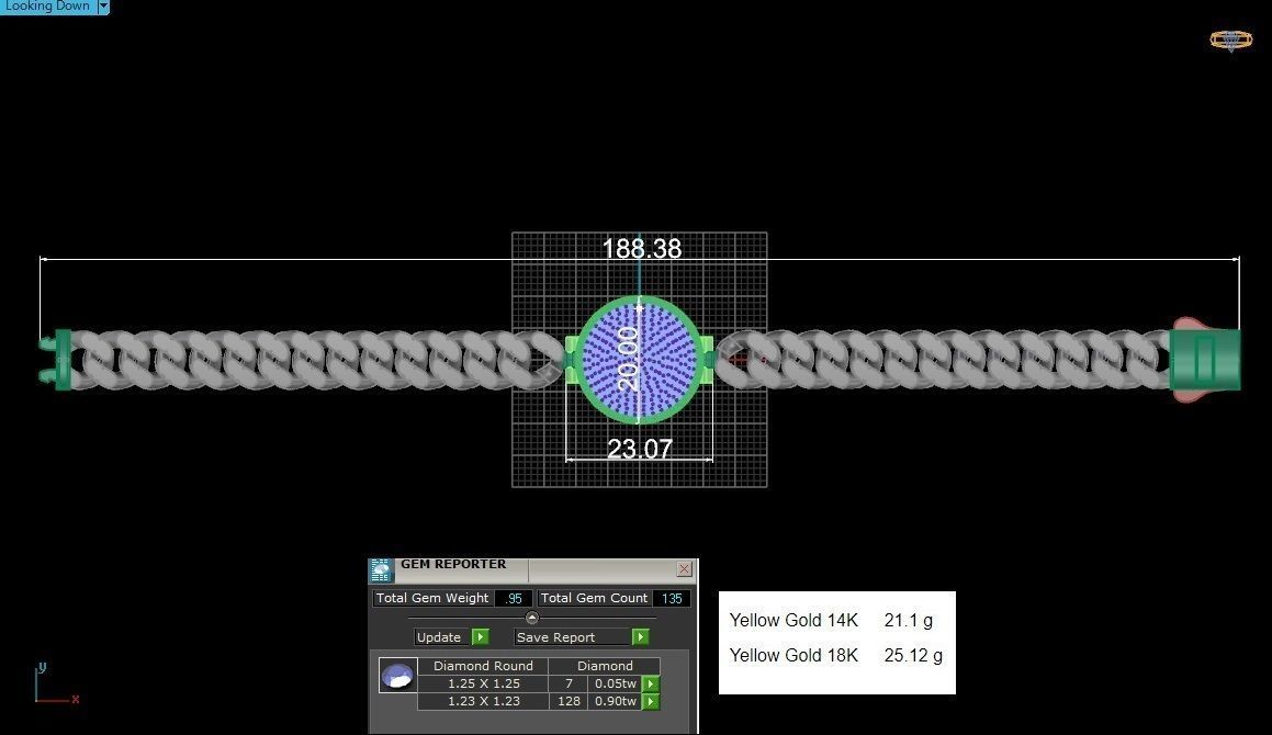 Diamond Round Dial Miami Cuban Chain Bracelet 3D print model_5