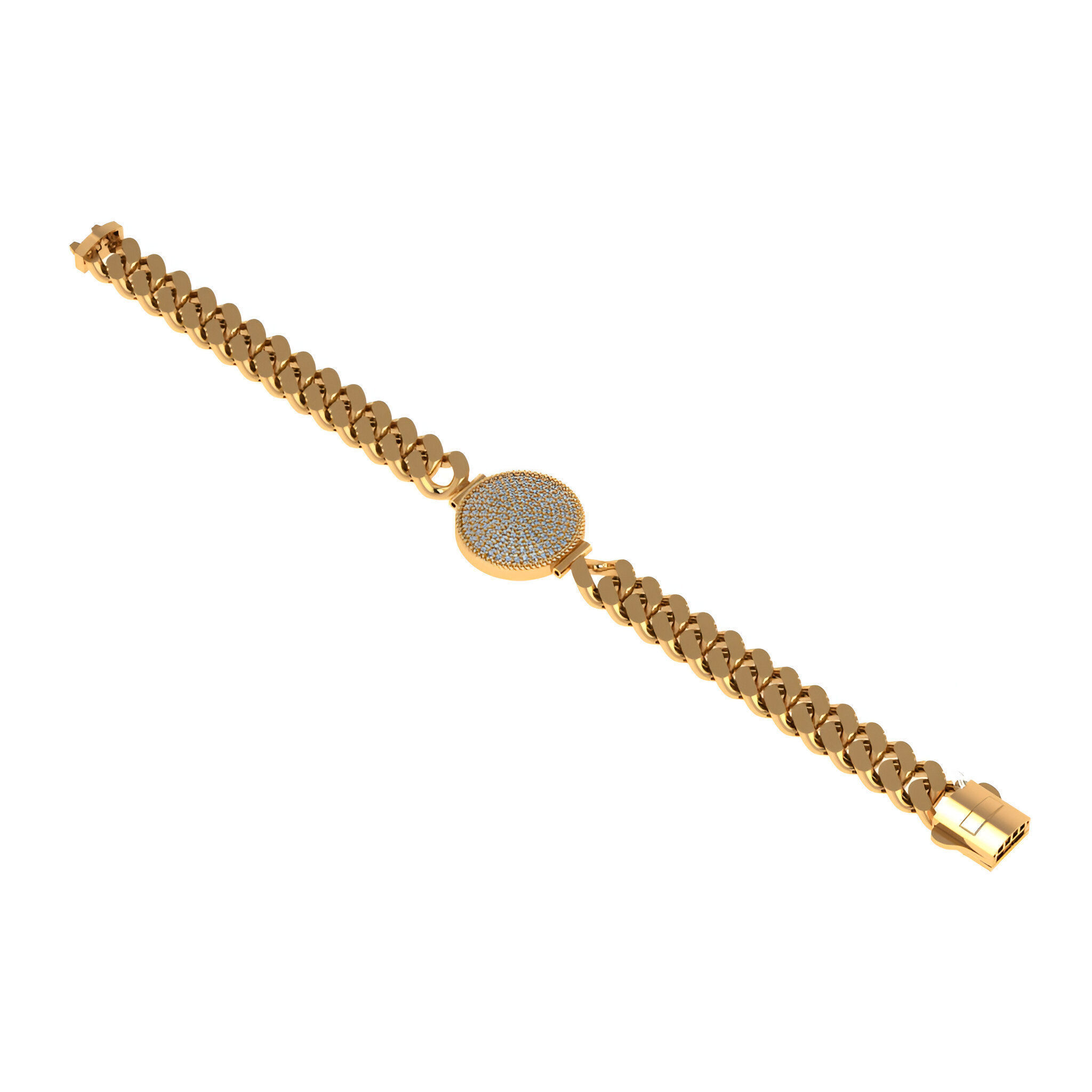 Diamond Round Dial Miami Cuban Chain Bracelet 3D print model_1