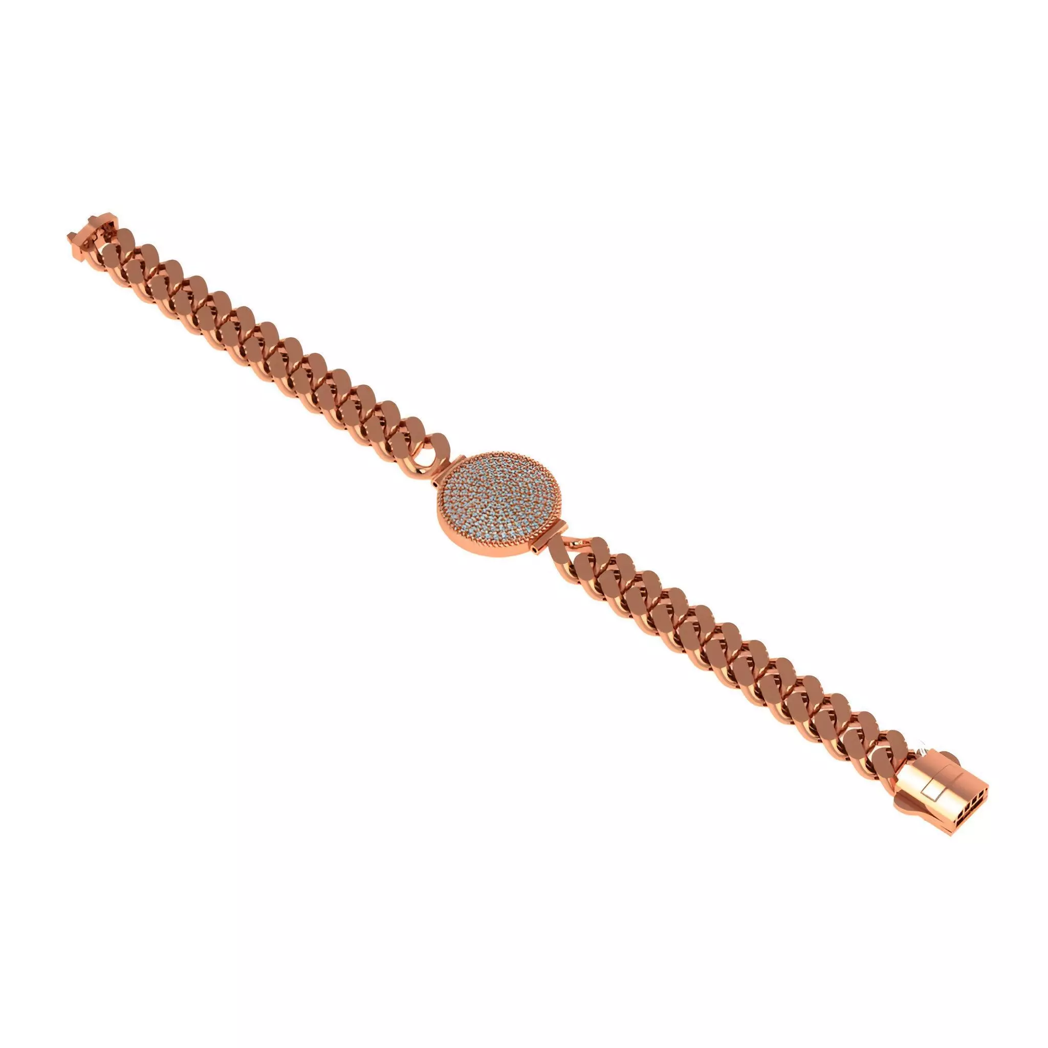 Diamond Round Dial Miami Cuban Chain Bracelet 3D print model_0