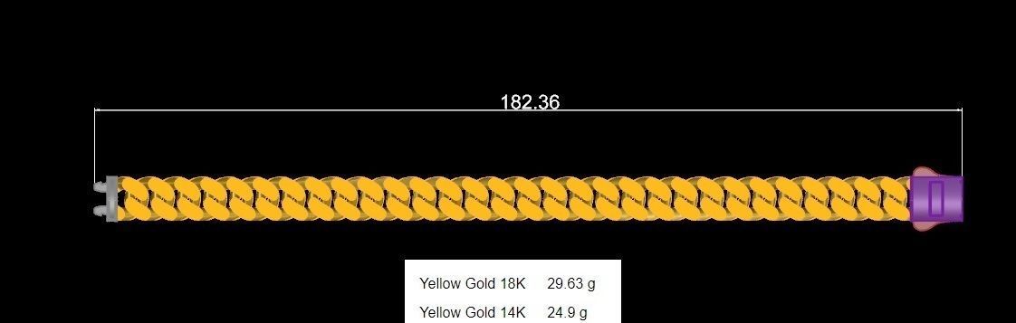 10-9 MM Gold Miami Cuban Chain Bracelet 3D print model_4