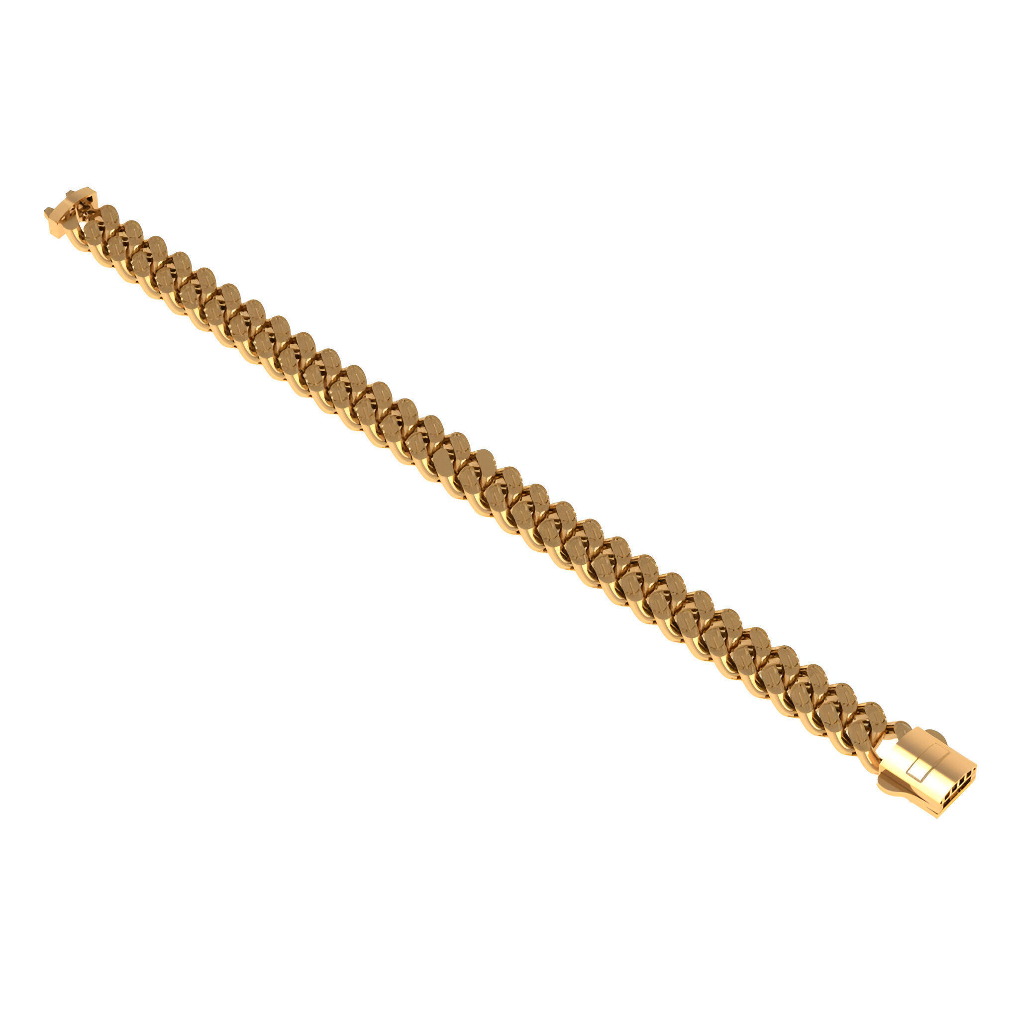 10 - 9 MM Plain Gold Miami  Cuban Chain Bracelet 3D print model_1
