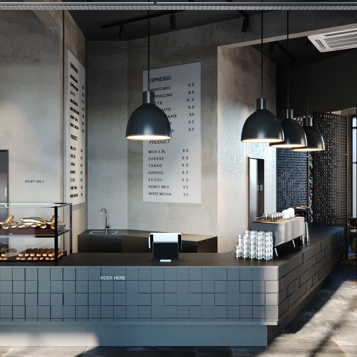 Industrial Coffee Shop Cafe 3D Model Scene - Editable 3D model_2